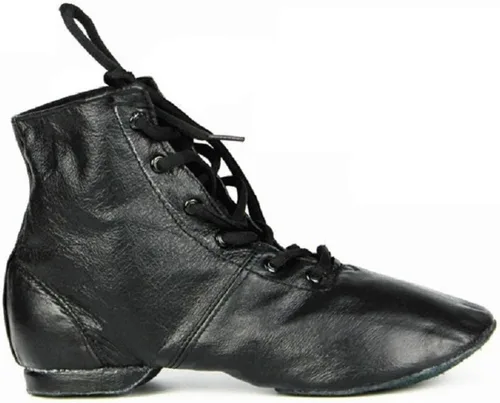 Vista 4 de Cheapdancing Zapatos de baile de práctica de cuero para mujer, botas altas de suela suave, color negro