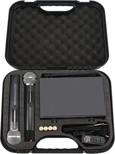 Vista 7 de Sistema de Micrófono Inalámbrico con Estuche, Micrófono Inalámbrico de Metal UHF de Mano Dual de 20 Canales Sistema de Micrófono Inalámbrico