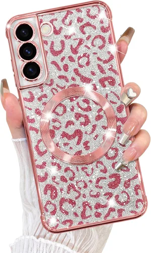 Vista 11 de Fiyart Funda diseñada para Samsung Galaxy S21, compatible con MagSafe Cheetah Print Plate, protección de cámara, transparente, magnética