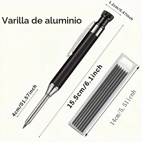 Vista 6 de Juego de lápices profesionales de aluminio multicolor para carpintería -3 tamaños (2/3/4 piezas)+núcleo de plomo mixto+sacapuntas adicional Negro