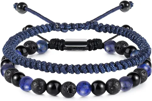 Vista 16 de Pulseras de cuentas negras para hombres y niños: 0.236 in de obsidiana ónix cuentas de lava para hombre conjunto de pulseras para hombre - Genial