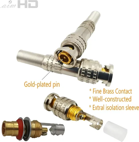 Vista 2 de Paquete de 10 conectores macho BNC RG59 RG6 atornillados terminales coaxiales chapados en oro para cámaras de vigilancia de seguridad CCTV, cables