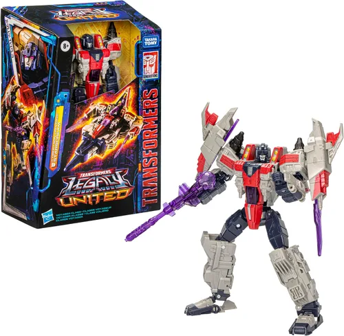 Vista 9 de Transformers Legacy United Voyager Class Cybertron Universe Starscream, figura de acción convertible de 7 pulgadas, para niños de 8 años en adelante