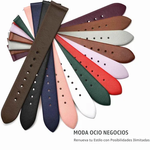 Vista 6 de WOCCI Correa de reloj elegante de 0.315 in de ancho, correa de repuesto de cuero genuino con hebilla dorada (negro)