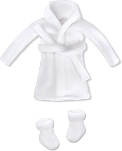 Vista 4 de E-TING - Ropa de Papá Noel y albornoz, accesorios navideños para muñeca elfo (Albornoz a cuadros blanco y negro)