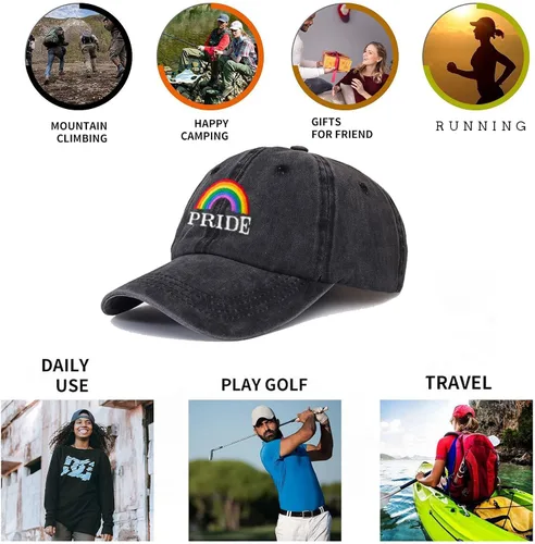 Vista 5 de Gorra de béisbol bordada con diseño de orgullo arcoíris – Gorra LGBT ajustable para hombres y mujeres