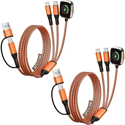 Vista 18 de Cruise Travel Essentials 2026, cable USB A/C 3 en 2 para iPhone 17, cargador iWatch, cable de carga múltiple trenzado, cable de carga múltiple