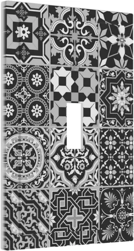 Vista 91 de Azulejos Negros Texturas Modernas Retro Marruecos 1 Gang Cubierta de Interruptor de Luz Sin Dispositivo Placa de Pared en Blanco Decorativa Placa