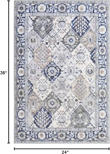Vista 2 de Alfombra marroquí de enrejado de 2 x 3 pulgadas, lavable, vintage con estampado floral, alfombra bohemia antideslizante para interiores