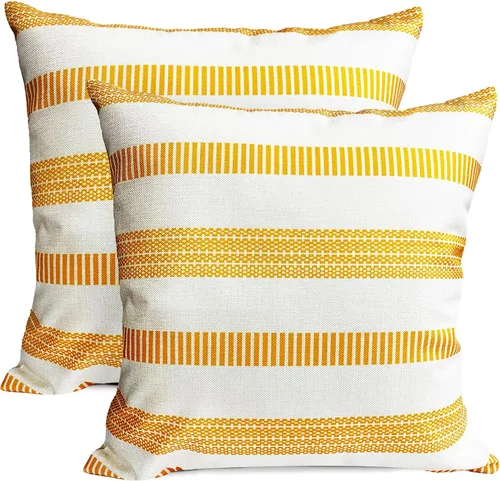 Vista 15 de Juego de 2 fundas de almohada decorativas negras boho 16x16 pulgadas, fundas de almohada de lino modernas estilo bohemia campestre para exteriores