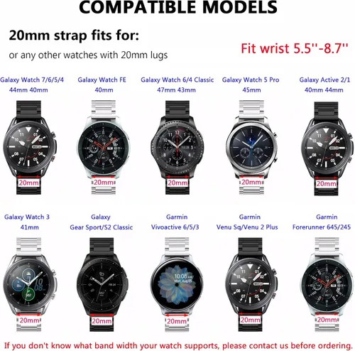 Vista 3 de Compatible with Samsung Galaxy Watch 7 6 5 4 FE Active 2 44mm 40mm/6 4 Classic 47mm 46mm 43mm 42mm/5 Pro 45mm Bands, 20mm Metal Replacement Strap