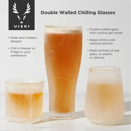 Vista 2 de Viski Glacier - Vaso de cerveza de doble pared con gel refrescante activo, perfecto para bebidas frías en fiestas en interiores y exteriores