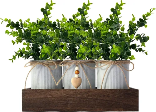 Vista 10 de CALAVAK Centro de mesa decorativo de madera con 3 macetas de metal artificiales para el aliento del bebé, plantas de gypsophila, decoración rústica