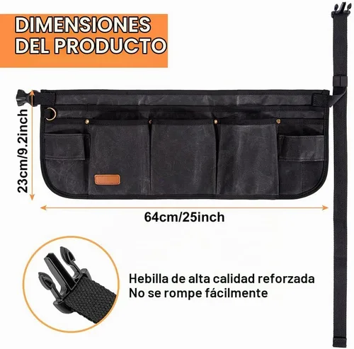 Vista 5 de Delantal de cintura para herramientas, cinturón de herramientas de lona encerada resistente, cinturón de herramientas de cintura con 10 bolsillos