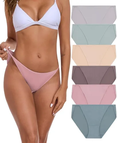 Vista 8 de ANLIQI Ropa interior de bikini de corte alto para mujer, suave, modal, de tiro bajo, no se ve, tallas grandes, paquete múltiple