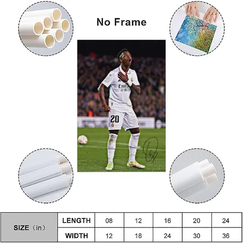 Vista 3 de LOGAUT Vinicius Jr Poster Vini Jr - Póster de fútbol firmado para pared, pintura estética para decoración del hogar, (V5106), sin marco, 24 x 36