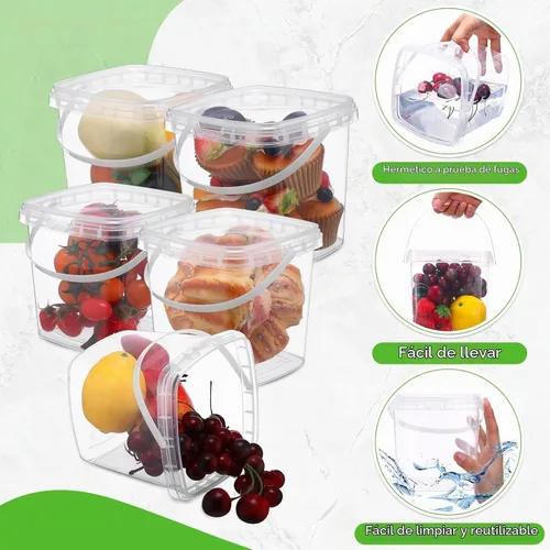 Vista 3 de Menkxi 15 recipientes de 68 onzas con tapas y asas, cuadrados de plástico transparente para almacenamiento de alimentos, tarros reutilizables