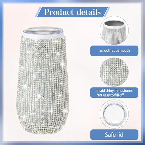 Vista 3 de Tessco Vasos Tumbler con Pedrería Brillante con Pajita Botella de Agua con Purpurina Tumbler de Pajita de Acero Inoxidable Vaso Aislado con Pedrería