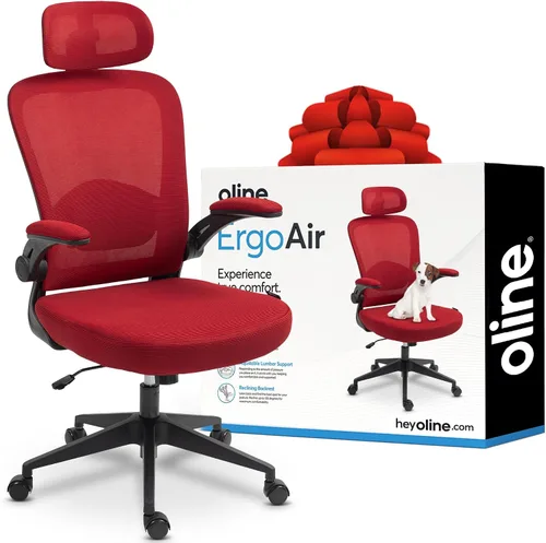 Vista 9 de Oline ErgoAir Silla de oficina ergonómica – Soporte lumbar ajustable, reposabrazos abatibles, silla de escritorio de malla para computadora, silla
