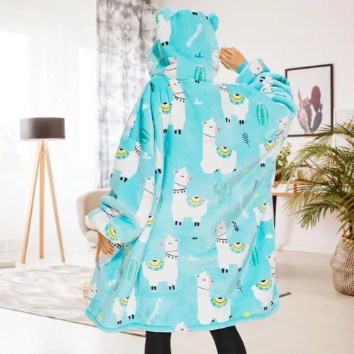 Vista 3 de THREE POODLE - Manta con capucha portátil para mujeres, sudadera con capucha de sherpa de gran tamaño para adultos hombres, mantas con capucha