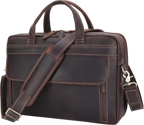 Vista 7 de Masa Kawa Maletín de Cuero para Hombre de 15.6", 17" para Computadora Portátil, Bolso de Negocios, Viaje, Trabajo, Mensajero, Bandolera, Bolso