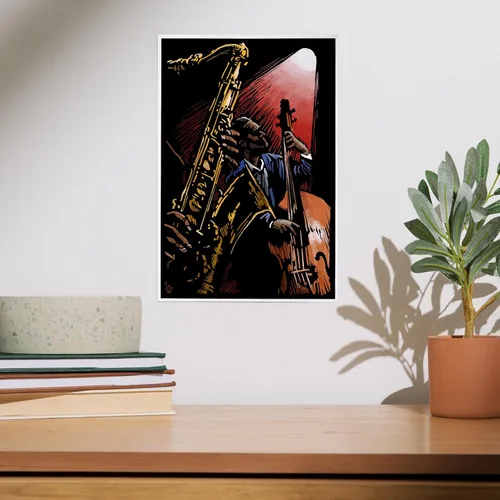 Vista 2 de Lantern Press Decoración de pared con impresión artística de 8 x 12 pulgadas, banda de jazz, rascador