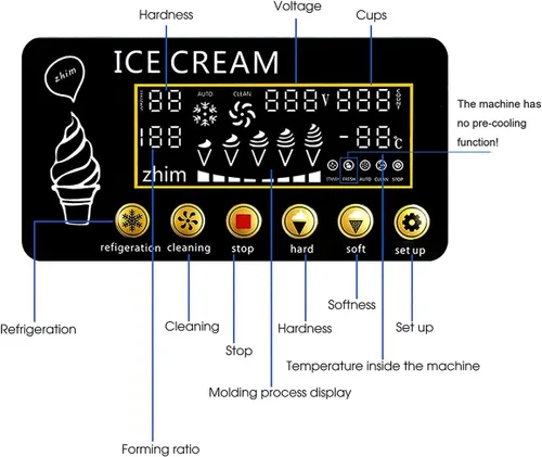Vista 3 de Máquina de helado comercial de 3 sabores de 18L/H, máquina de helado granizado de 1200 W profesional con pantalla LED, limpieza automática