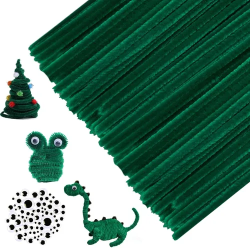 Vista 20 de URSDIART Limpiapipas verde claro, 350 tallos de chenilla y ojos saltones Light Army Green