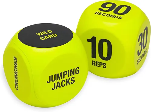Vista 8 de Dados de ejercicio SPRI (6 lados) – Juego para clases de ejercicio grupales – Incluye flexiones, sentadillas, estocadas, saltos de tijera
