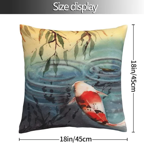 Vista 5 de VARUN Fundas de almohada Koi Fish Water Lily Pond Blanco Rojo Carpa Ripples Funda cuadrada para decoración del hogar, sofá, coche, dormitorio, funda
