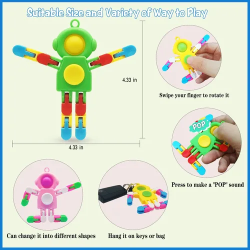 Vista 5 de Paquete de 4 juguetes sensoriales para niños y niñas, juguetes sensoriales transformables para niños y adultos, llavero de juguete para ansiedad