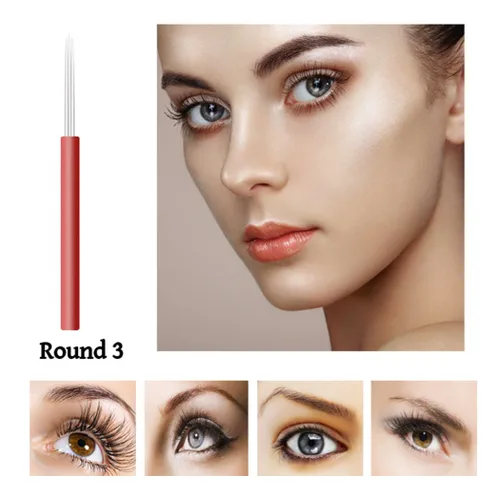 Vista 3 de Xiaoyu Agujas redondas de Microblading, pluma manual del tatuaje de la ceja de la aguja de la niebla para el maquillaje permanente, 50PCS, 3R