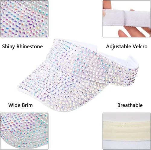 Vista 6 de Peicees Viseras brillantes con diamantes de imitación con lentes de sol cuadrados brillantes para mujeres y niñas, gorra deportiva para playa