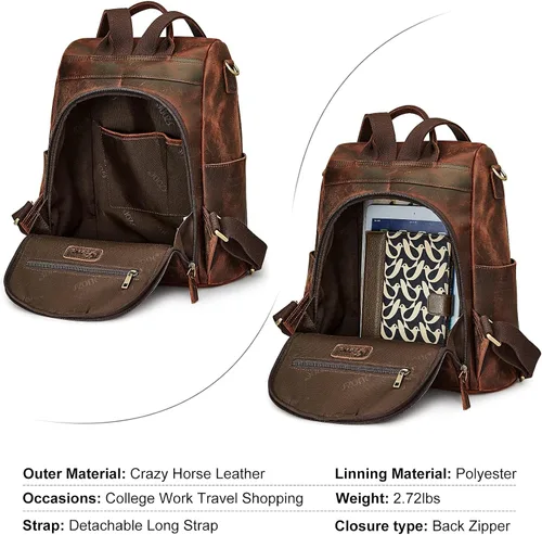 Vista 4 de S-ZONE Mochila vintage de cuero genuino para mujer con bolso de mano, Classic
