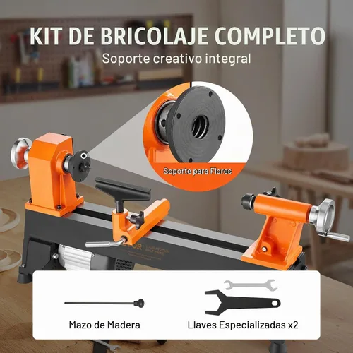 Vista 6 de VEVOR Torno de Madera de Sobremesa, 10 pulgadas x 18 pulgadas, 0.5 HP 370W Máquina de Torno para Madera, 5 Velocidades Variables