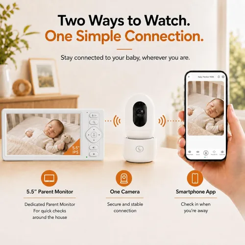 Vista 4 de Blemil Monitor de bebé WiFi inteligente de 5.5 pulgadas con cámara y audio