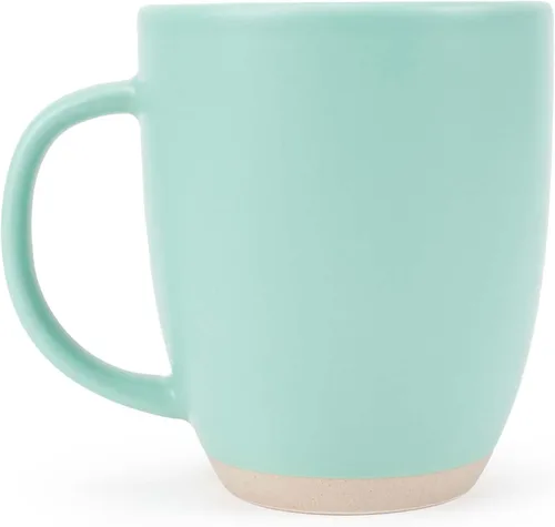 Vista 2 de Elanze Designs Paquete de 2 tazas de café de cerámica de 13 onzas con fondo de arcilla cruda, color verde menta Verde (Mint Green)
