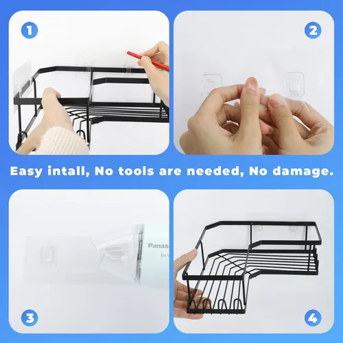 Vista 7 de Organizador de ducha esquinero, estantes de baño adhesivos colgantes, organizadores de baño y almacenamiento para ducha interior, accesorios