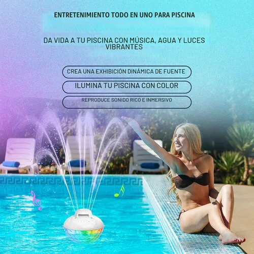 Vista 8 de Skywin Altavoz flotante para piscina con fuente y luces RGB, tiempo