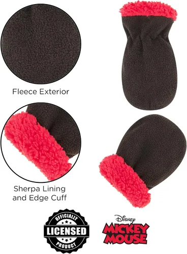 Vista 5 de Disney Mickey Mouse - Gorro de invierno con forro Sherpa y manoplas para niños Mickey Mouse 2-4T de EE UU Mickey Mouse