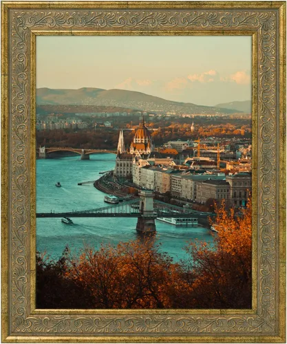 Vista 11 de Golden State Art, marco de fotos de 8x10 con acabado ornamentado, color plateado beige, vidrio real