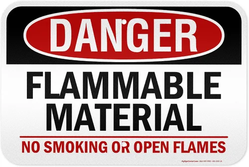 Vista 15 de Cartel de peligro de material inflamable No Smoking or Open Flames, 7 x 10 pulgadas, libre de óxido, aluminio 040, resistente a la decoloración