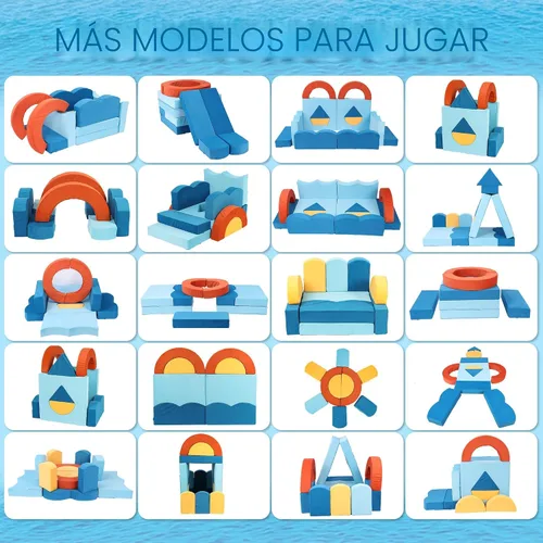 Vista 5 de Erament Sofá de Juego Modular para Niños de 22 Piezas para Niños Pequeños - Sofá Cama para Niños para Sala de Juegos, Muebles Convertibles