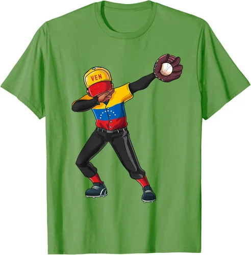 Vista 18 de Baseball Dabbing Venezuela Player Catcher Pitcher Hombres Niños Camiseta, Negro