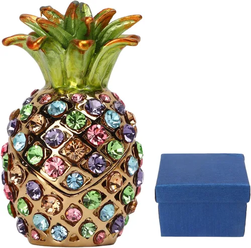 Vista 5 de TOPINCN Caja de joyería de aleación de metal de lujo caja de baratija caja de colores vivos Bejeweled, caja de metal para joyería tocador cristal
