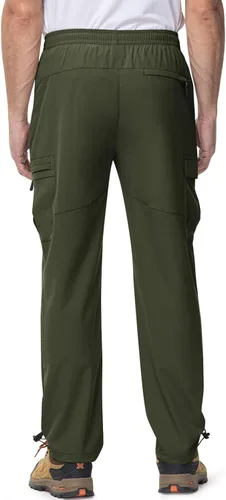 Vista 2 de Rdruko Pantalones de senderismo para hombre, de secado rápido, ligeros, resistentes al agua, elásticos, con 5 bolsillos y cordón