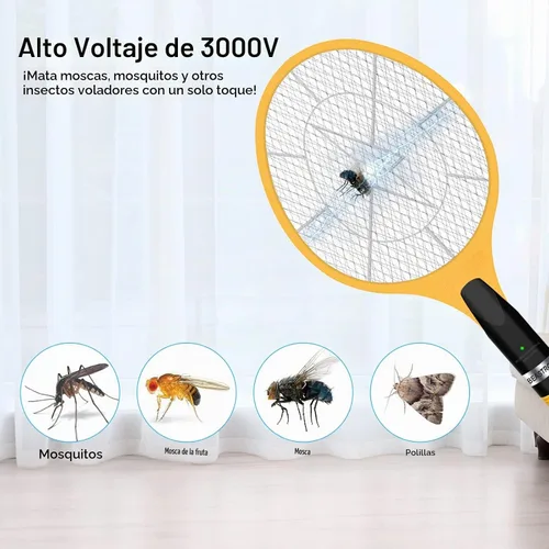 Vista 6 de Raqueta asesina de gran tamaño con carga USB (actualizada) insectos, mosca eléctrica 3000, 1 paquete, amarillo