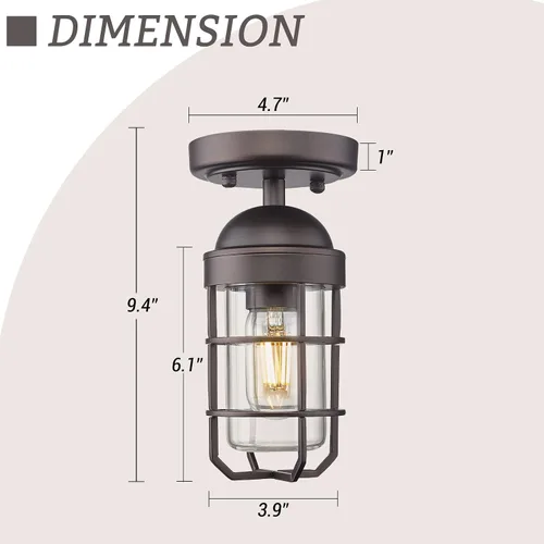 Vista 7 de Emliviar Lámpara de techo estilo granja, luz semiempotrada vintage para interior, luz de seguridad con vidrio templado transparente, acabado