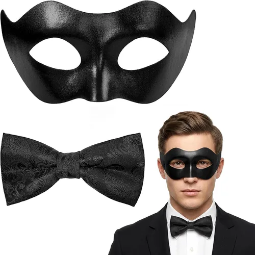 Vista 8 de Máscara de mascarada para hombre con corbatín, disfraz de fiesta de graduación de Mardi Gras de Halloween