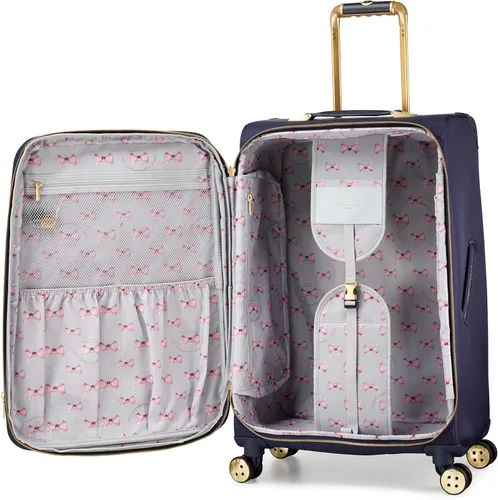 Vista 4 de Ted Baker Maleta Albany Softside para mujer colección de maletas Azul marinoflor y brillo Checked-Medium 25-Inch